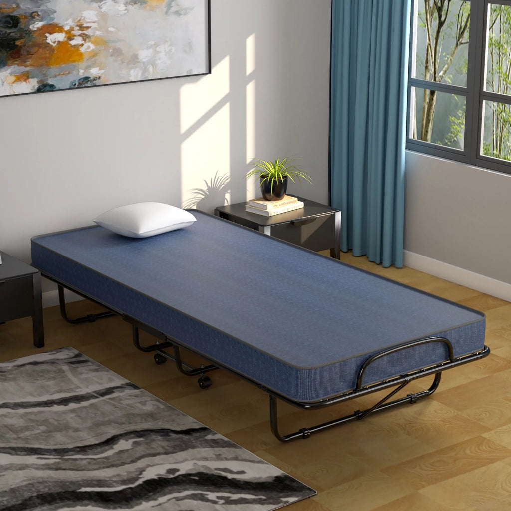 Folding Bed with Mattress Memory Foam Navy Z81494