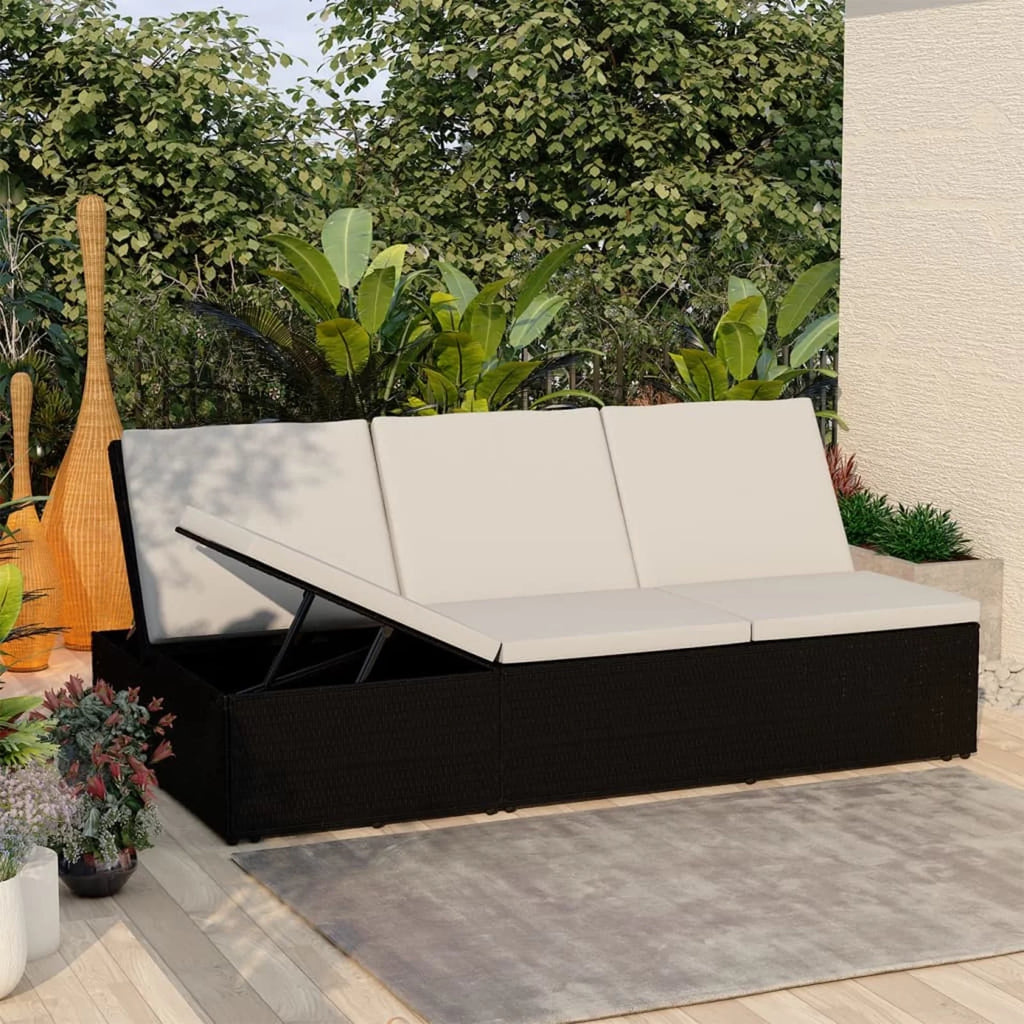 Adjustable Poly Rattan Sun Lounger with Cushion Y60178
