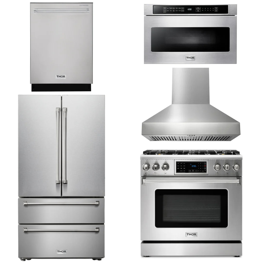 36 Gas Range, Range Hood, Microwave, Refrigerator, Dishwasher X169096
