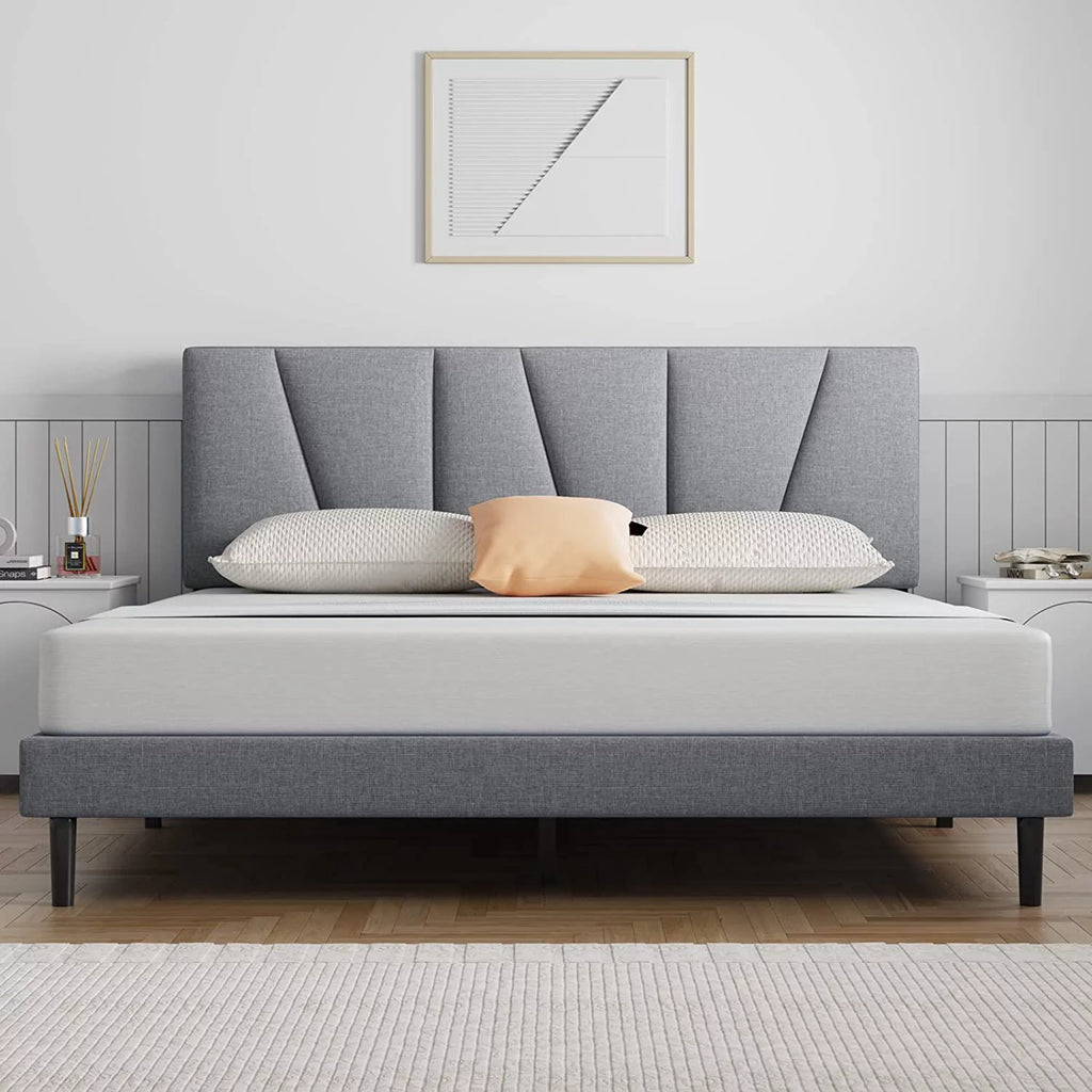 Queen Upholstered Platform Bed Frame with Headboard and Wooden Slats E8321