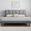 Queen Upholstered Platform Bed Frame with Headboard and Wooden Slats E8321