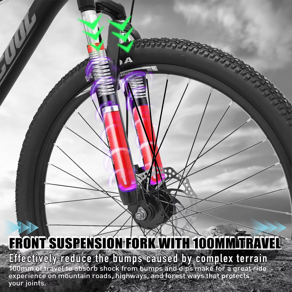 26 Inch Full Suspension Mountain Bike 21 Speed Black O698