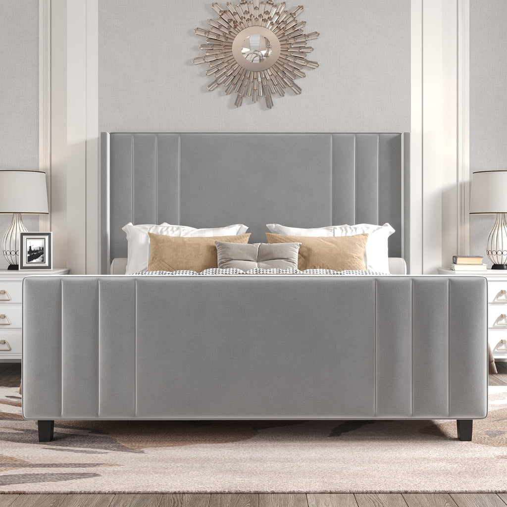 Queen Platform Bed Frame with Vertical Channel, Cream T54176