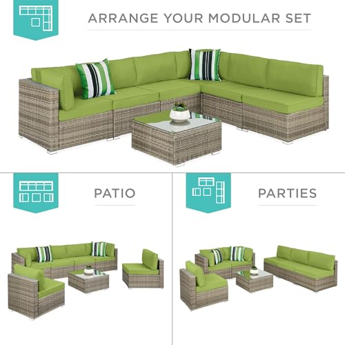 7-Piece Wicker Outdoor Sectional Set with Pillows and Coffee Table D7810