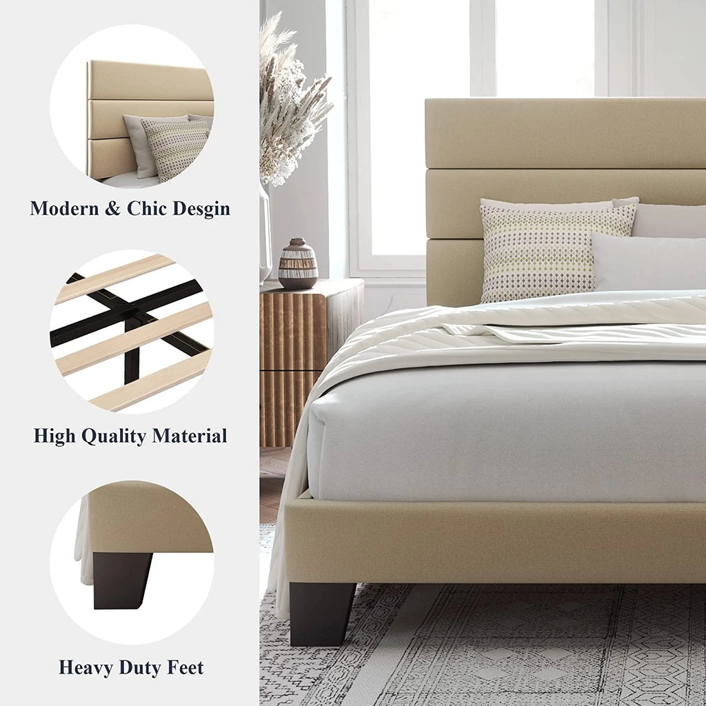 Queen Size Fabric Upholstered Platform Bed Frame F409470