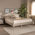 Antique White Oak Wood Full Size Platform Bed Frame S6499