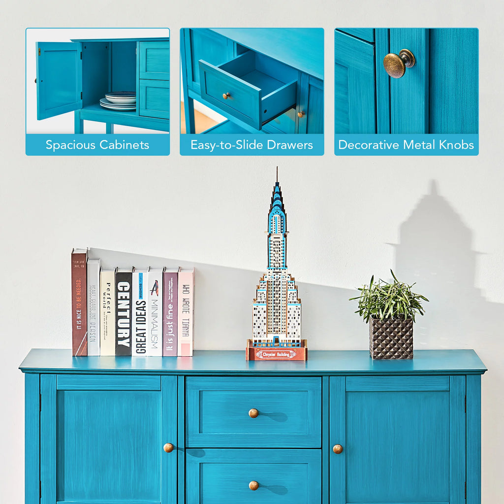 Blue Sideboard Buffet Console Table with Storage Drawers Cabinets I905271
