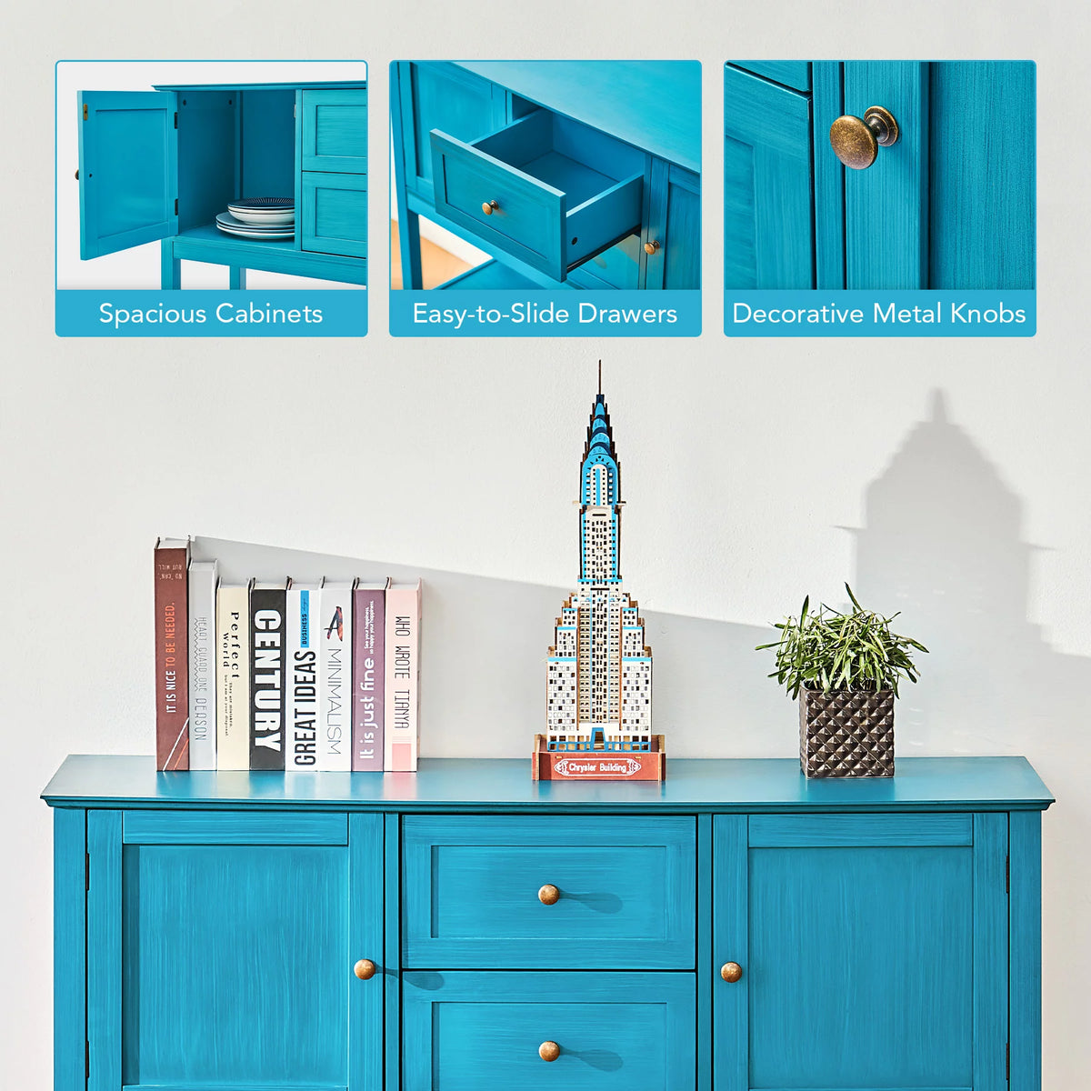 Blue Sideboard Buffet Console Table with Storage Drawers Cabinets I905271