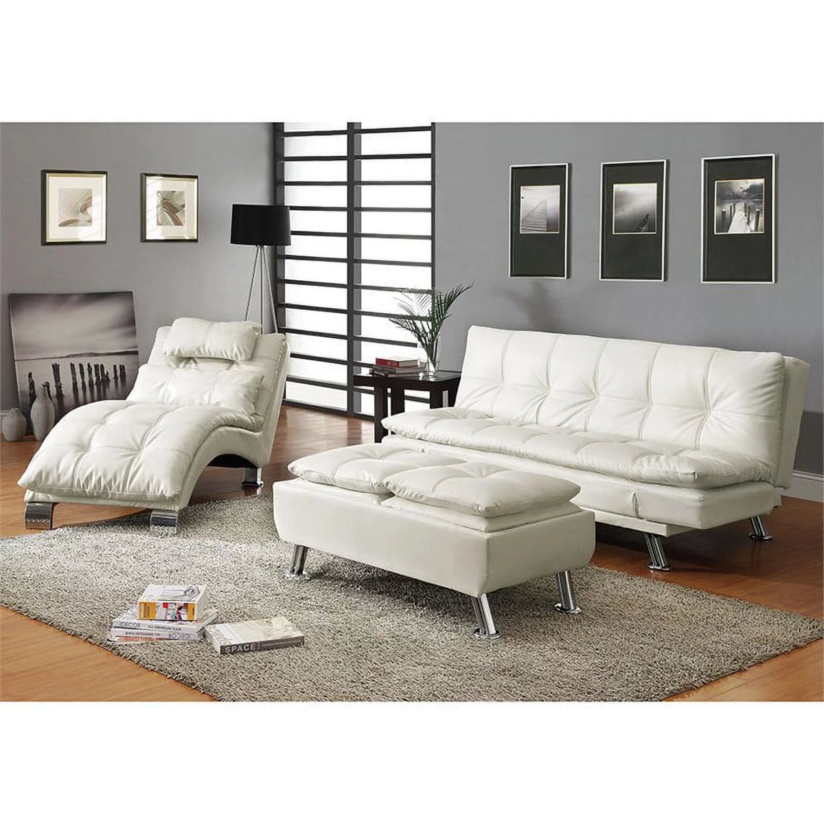 White Faux Leather Sleeper Sofa W876