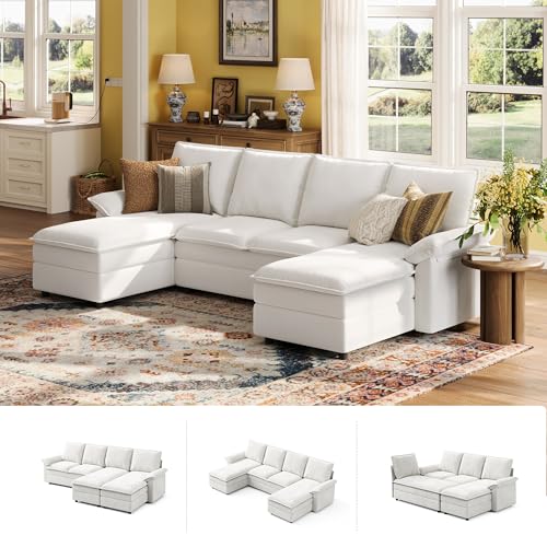 Beige Chenille U Shaped Modular Sectional Sofa with Chaise G962366
