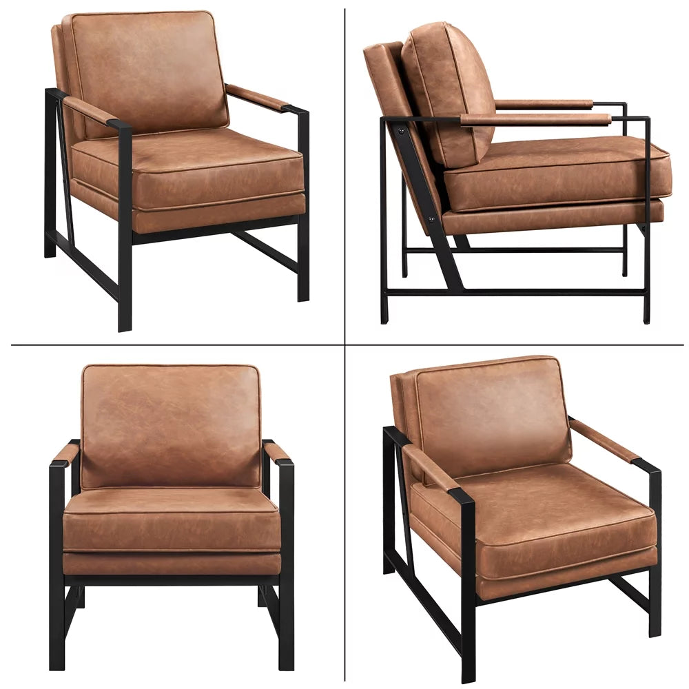 Light Brown Faux Leather Accent Chair with Metal Frame G662900