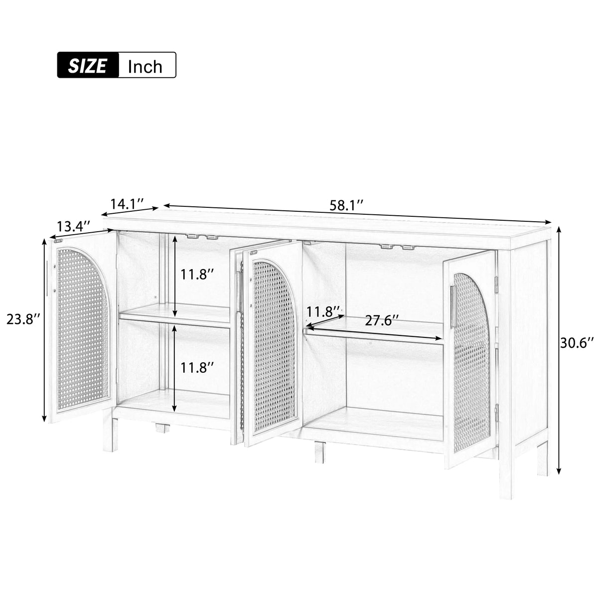 Gray 4 Rattan Door Buffet Sideboard G787