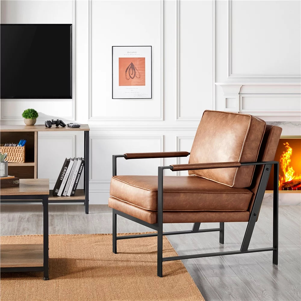 Light Brown Faux Leather Accent Chair with Metal Frame G662900