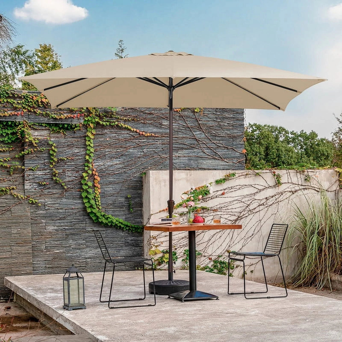 8 x 10 ft Outdoor Rectangular Patio Market Umbrella, Beige L51785