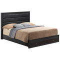 Black Queen Size Upholstered Panel Bed with Two Storage Drawers N930531