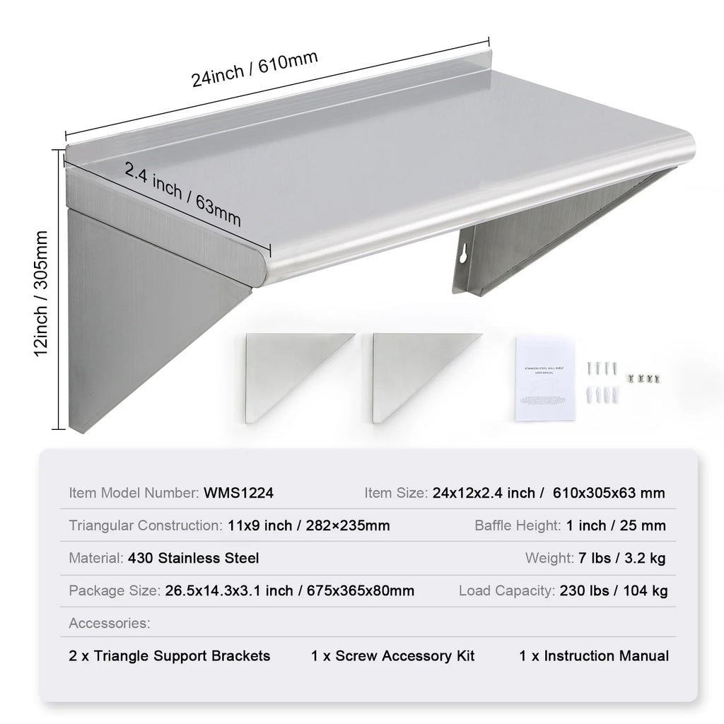 Stainless Steel 24" x 12" Wall Mounted Shelf Z475