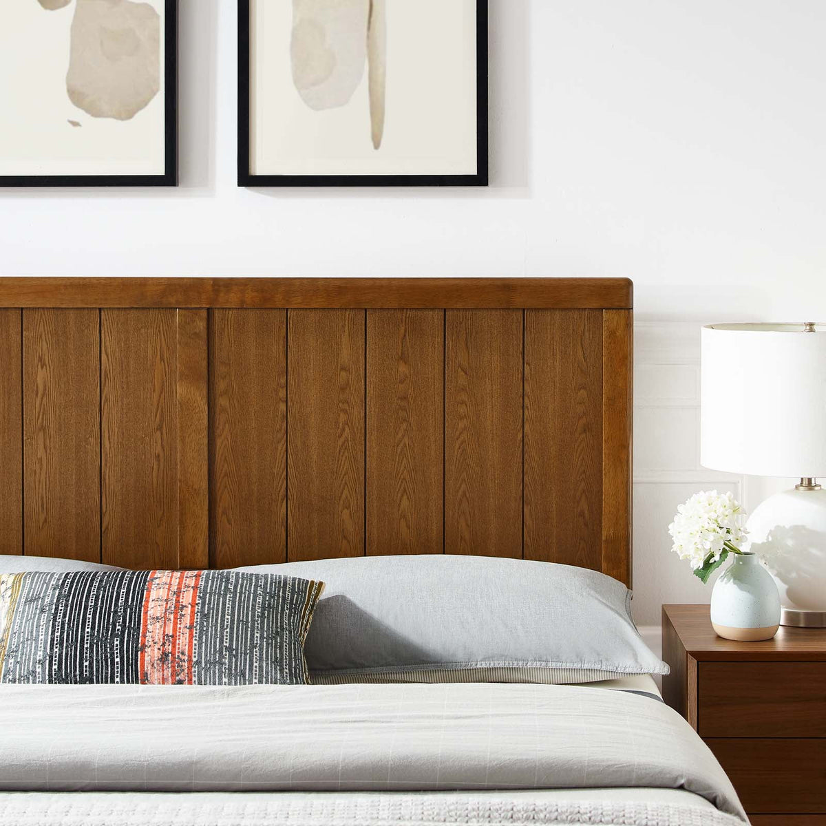 King Size Brown Walnut Wood Headboard D753452