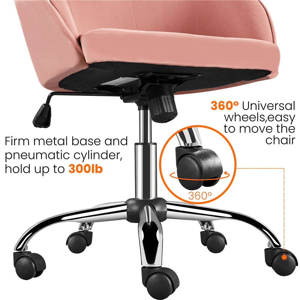 Pink Velvet Adjustable Swivel Office Chair U891