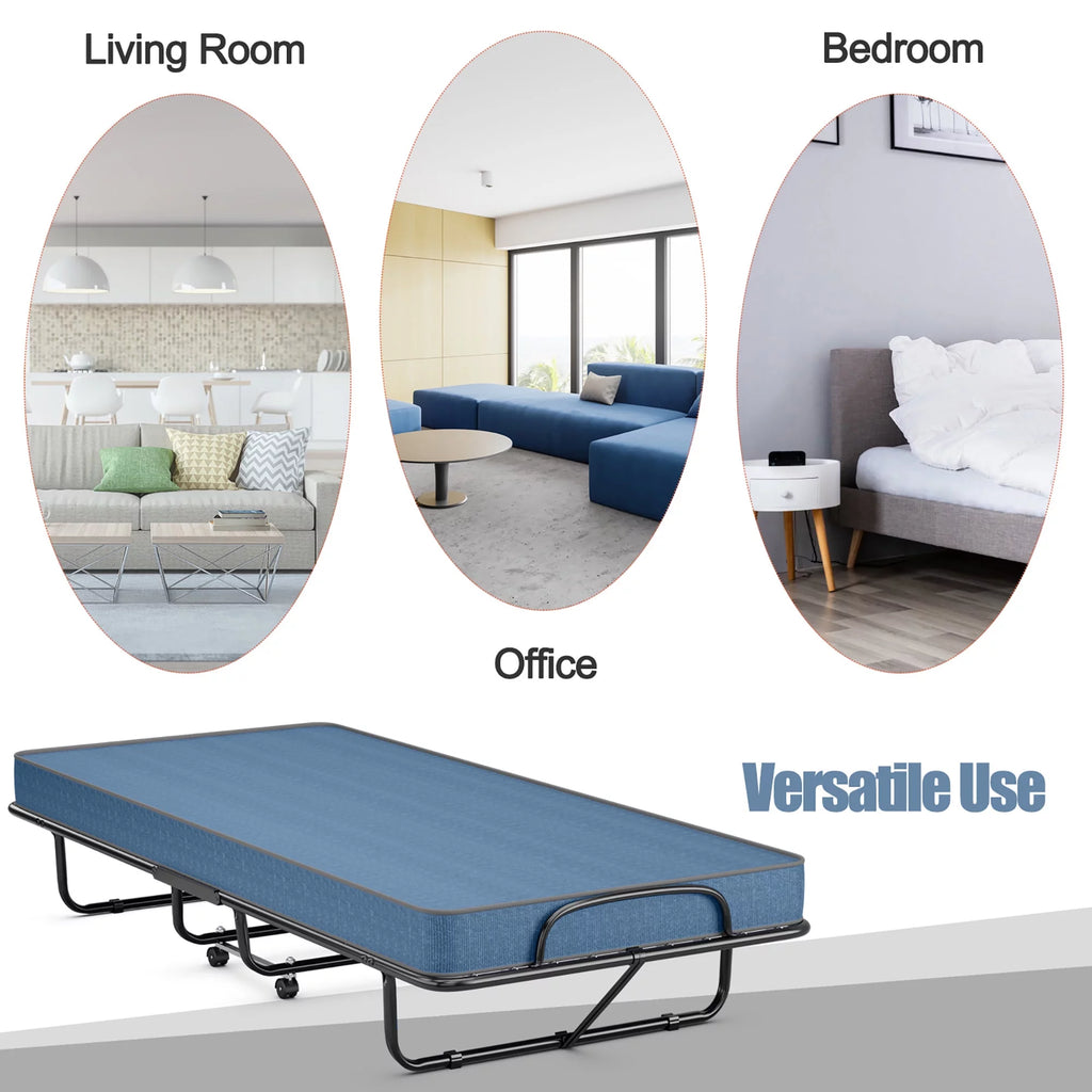 Folding Bed with Mattress Memory Foam Navy Z81494