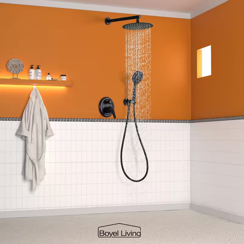 10 in. Wall Mount Dual Shower Heads with Rough-In Valve in Matte Black J837