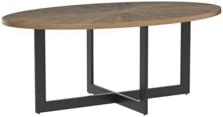 Solid Wood Oval Coffee Table with Cross Metal Legs R826