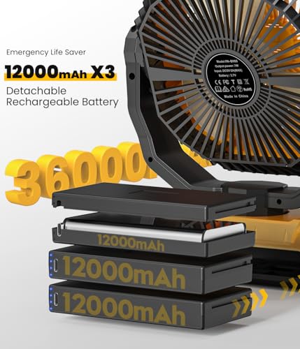 36000mAh Portable Camping Fan with LED & Remote Y317962