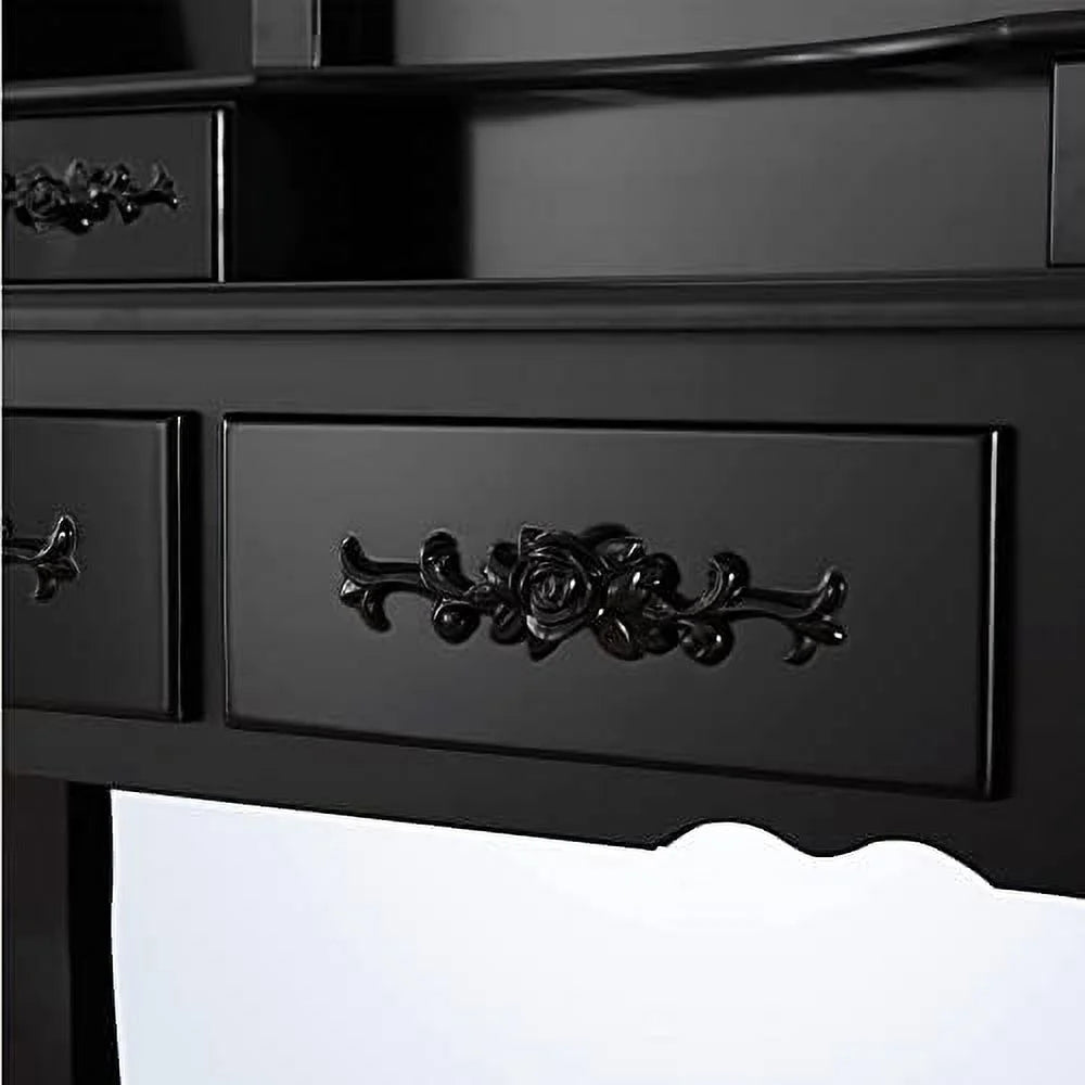 White 4 Drawer Vanity Table Set with Oval Mirror & Stool E7094
