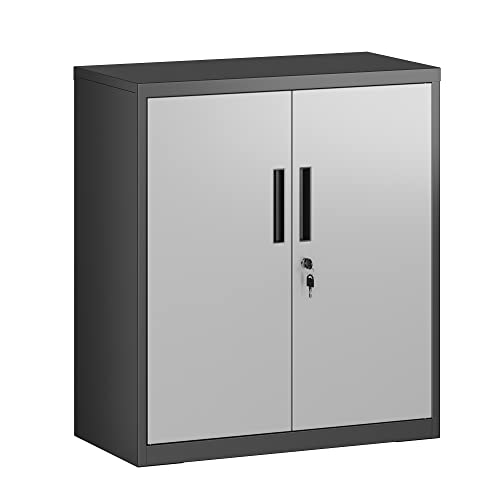 Grey Metal Storage Cabinet with Doors and Shelves U903226