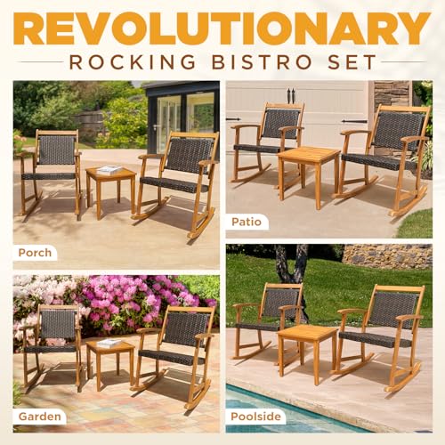 Wood Wicker 3 Piece Patio Bistro Set Y4059