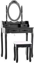 White 4 Drawer Vanity Table Set with Oval Mirror & Stool E7094