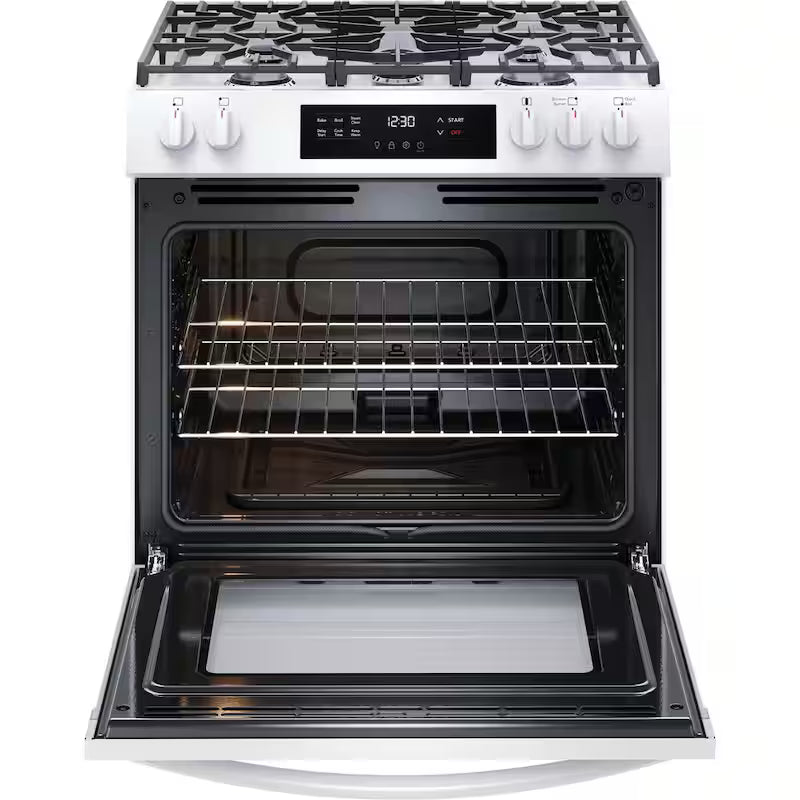 5 Burners Slide in Gas Range with Steam Clean in White F5635