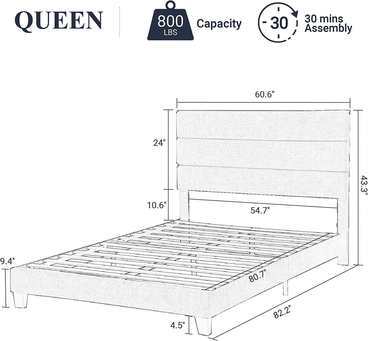 Queen Size Fabric Upholstered Platform Bed Frame F409470