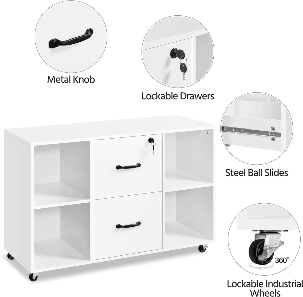 Black Mobile Filing Cabinet with 2 Drawer and 4 Open Compartments X2050