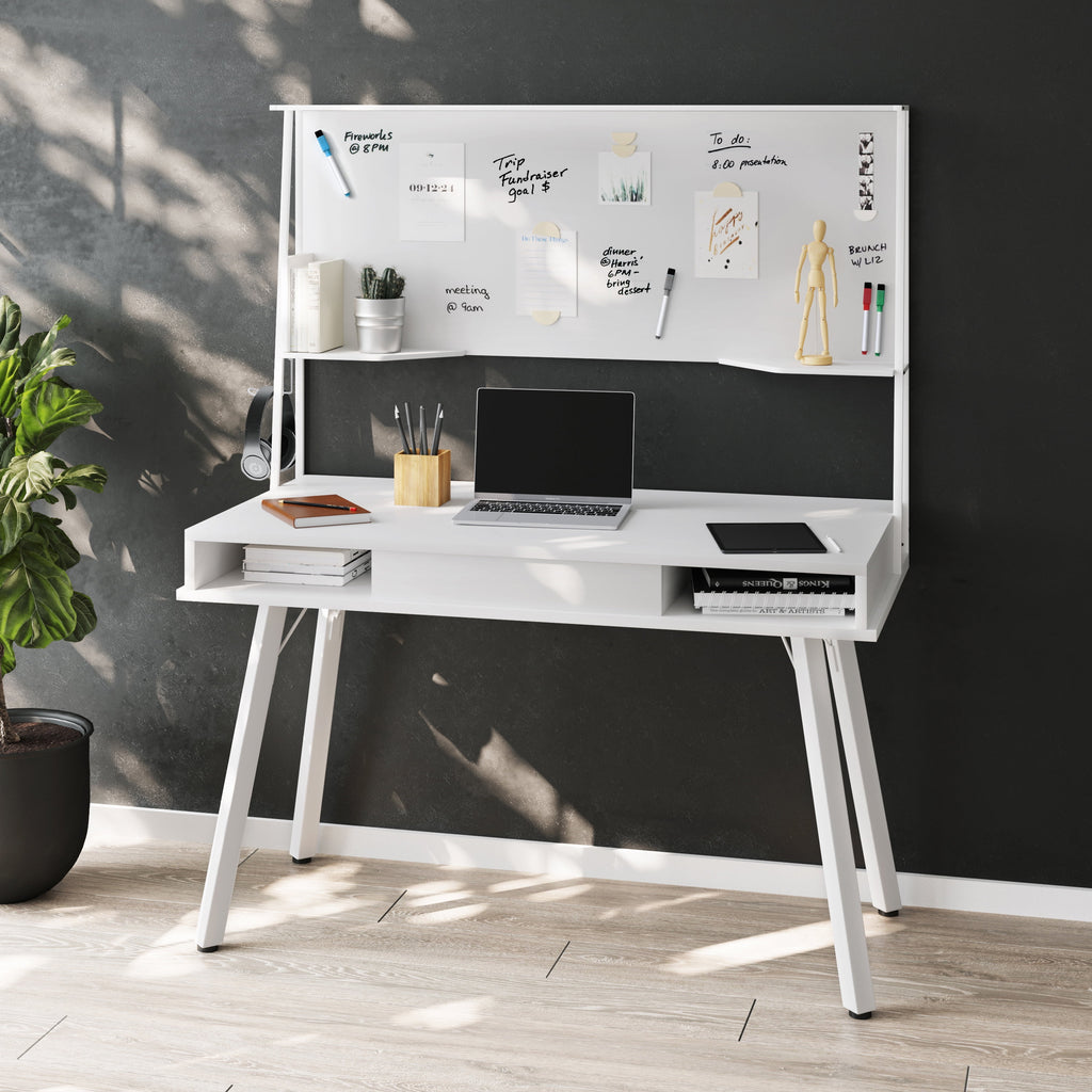 White Computer Desk With Storage & Dry Erase White Board M668543