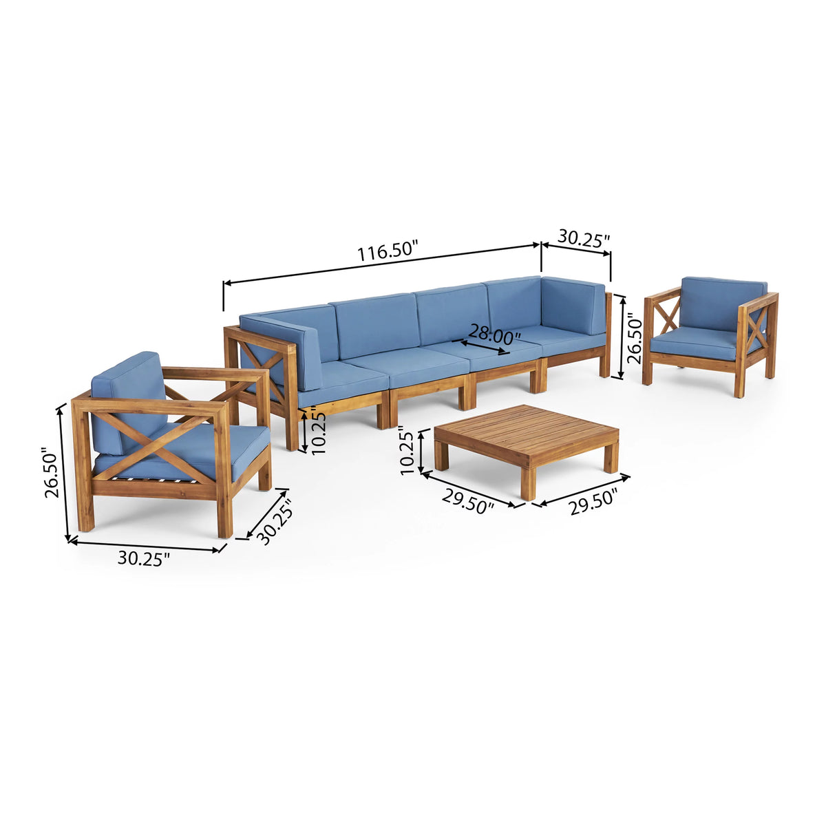 6 Seater Acacia Wood Sofa Chat Set K6166