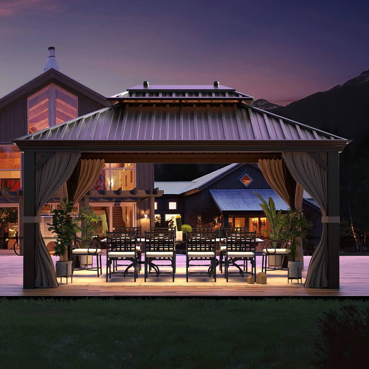 12 ft x 16 ft Brown Steel Hardtop Gazebo X8406