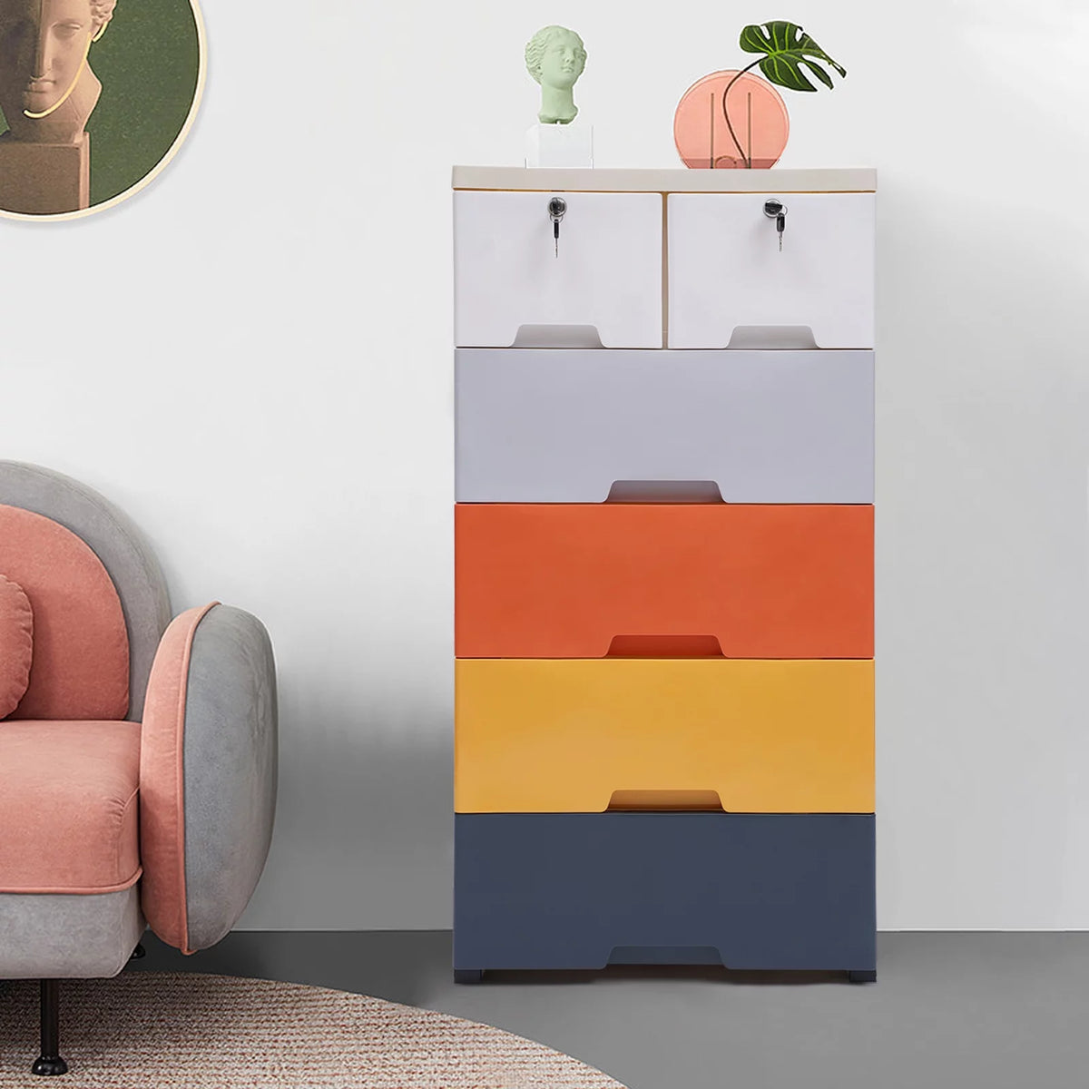 6 Drawers Plastic Dresser with Wheels O979614