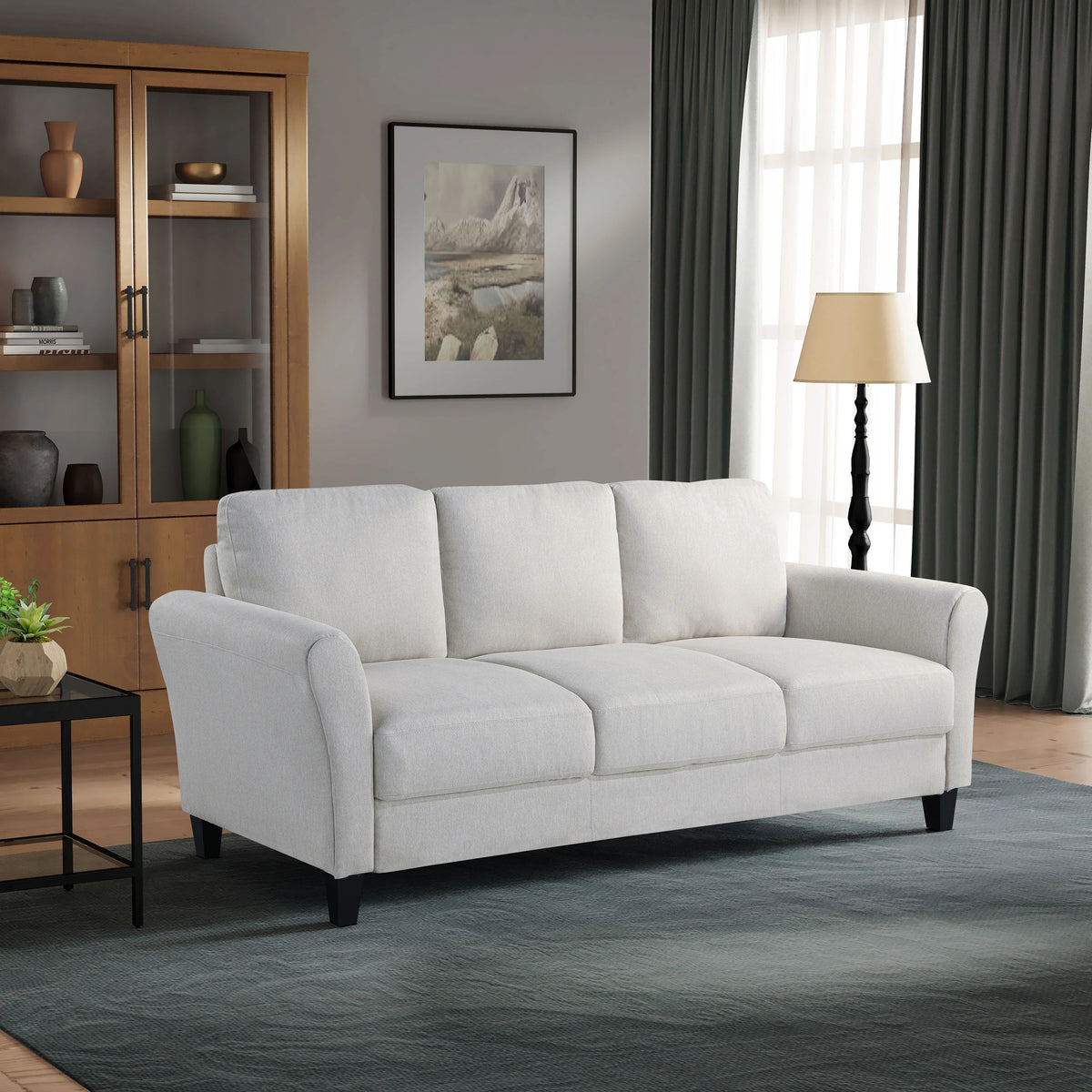 Oyster Fabric Sofa with Rolled Arms M519