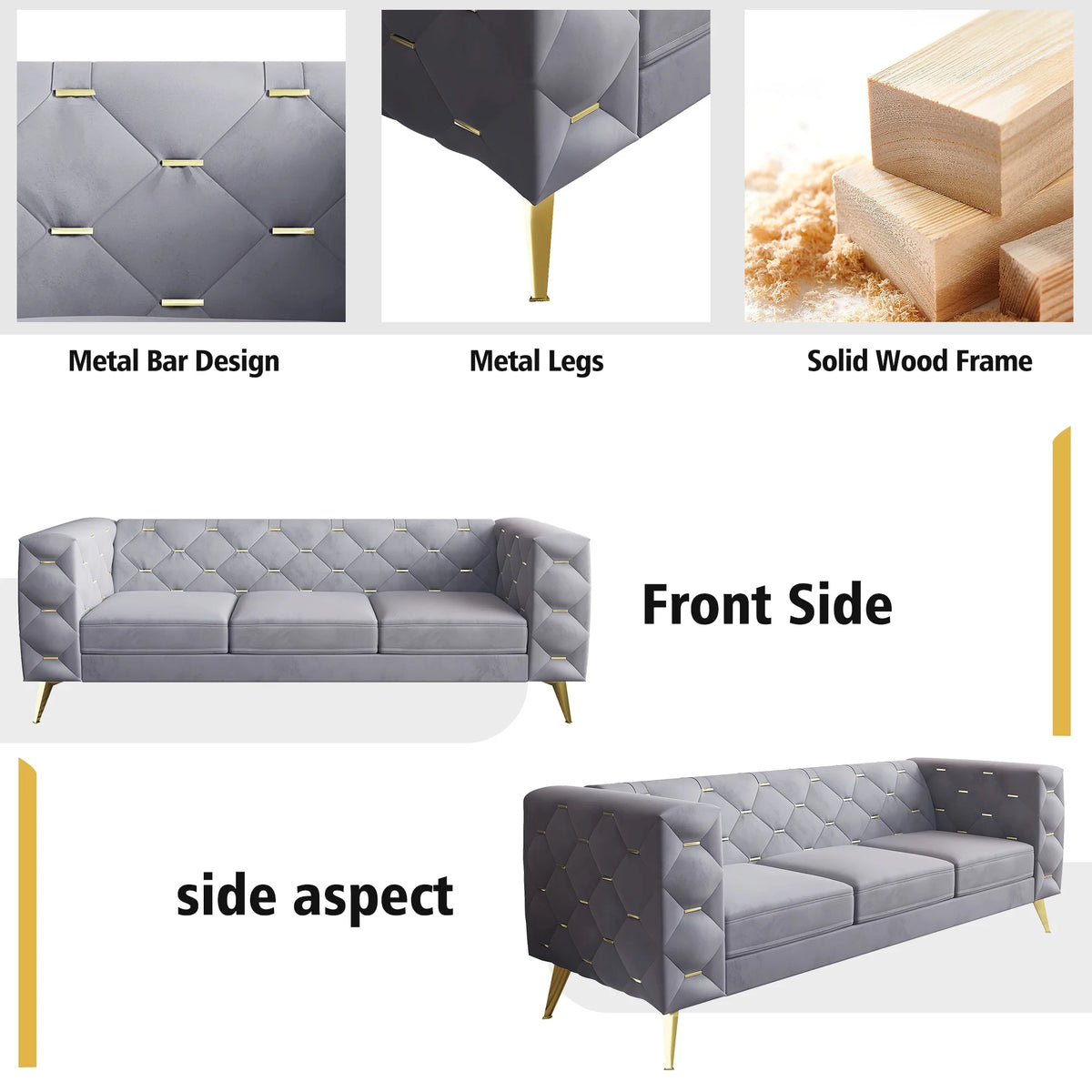 3 Piece Gray Velvet Sofa A575