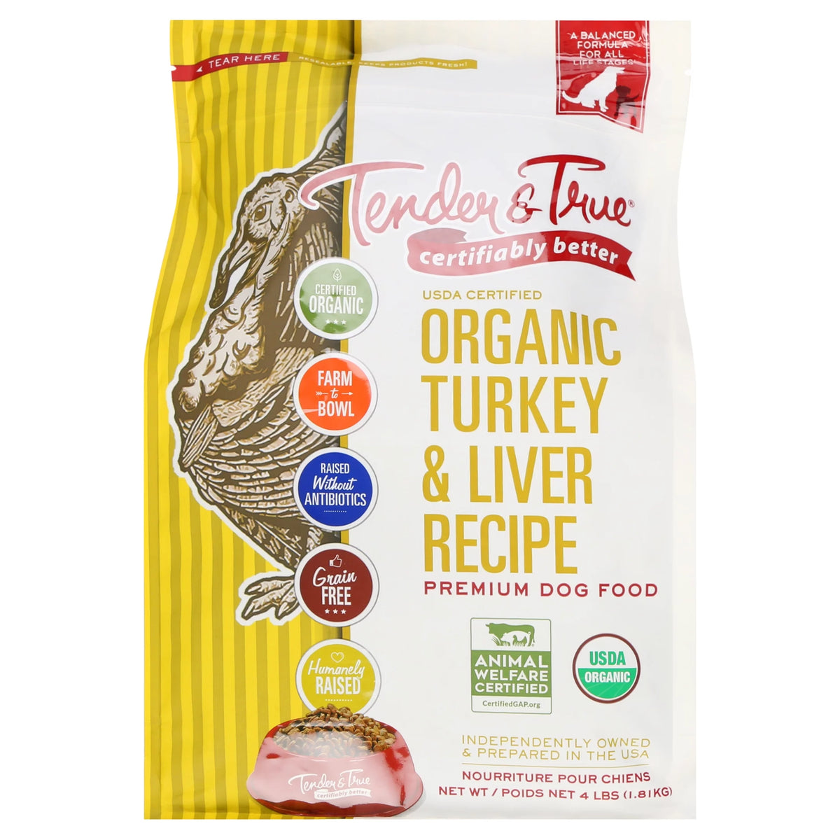 Organic Turkey & Liver Recipe Dry Dog Food, 4 lb bag U30789