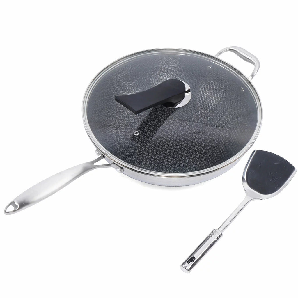 Double Sided Non-stick Frying Pan Stainless Wok with Glass Lid D909