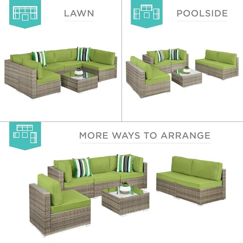 7-Piece Wicker Outdoor Sectional Set with Pillows and Coffee Table D7810