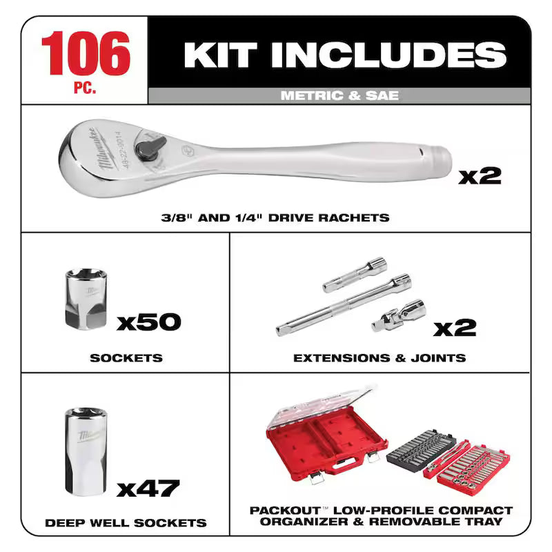 3/8 in. and 1/4 in. Drive SAE/Metric Ratchet and Socket Mechanics Tool Set 106-Piece A342