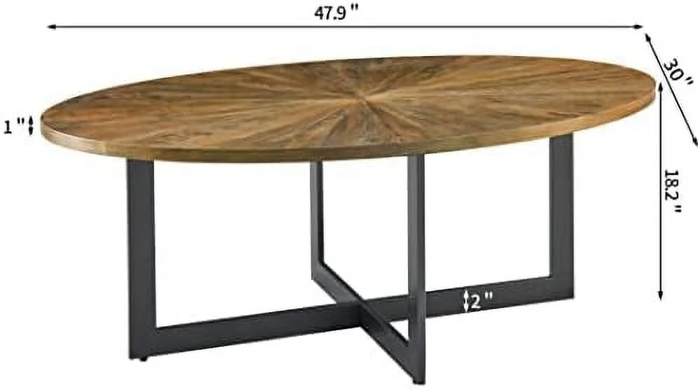 Solid Wood Oval Coffee Table with Cross Metal Legs R826