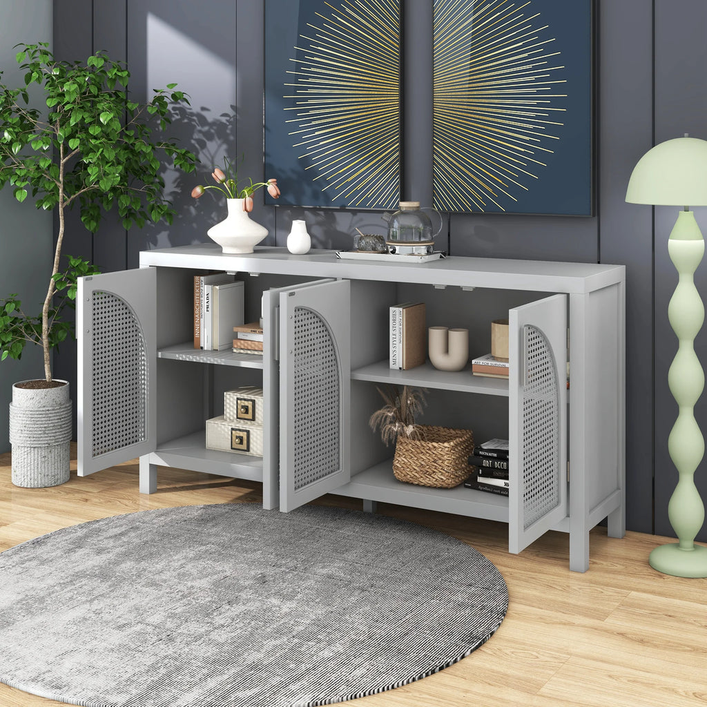 Gray 4 Rattan Door Buffet Sideboard G787