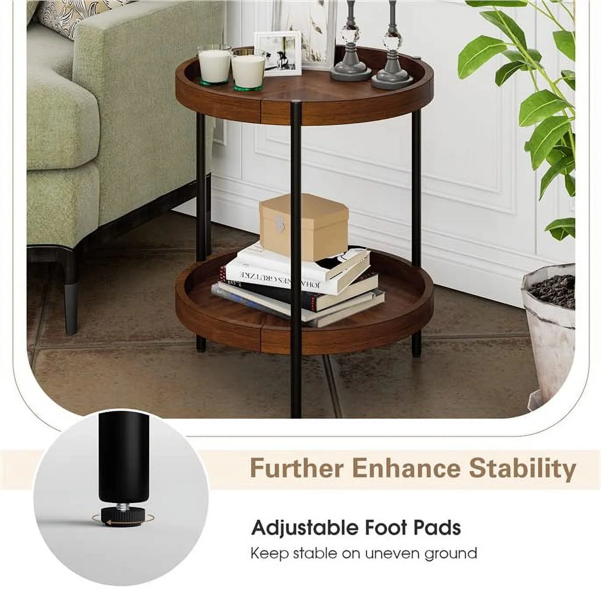 Round 2-Tier Side Table with Bottom Shelf V649916