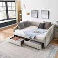 Full Size Upholstered Tufted Linen Daybed with Trundle Q31175