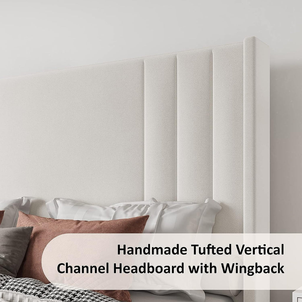 Queen Platform Bed Frame with Vertical Channel, Cream T54176