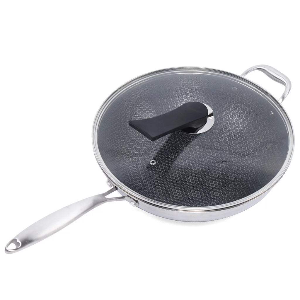 Double Sided Non-stick Frying Pan Stainless Wok with Glass Lid D909