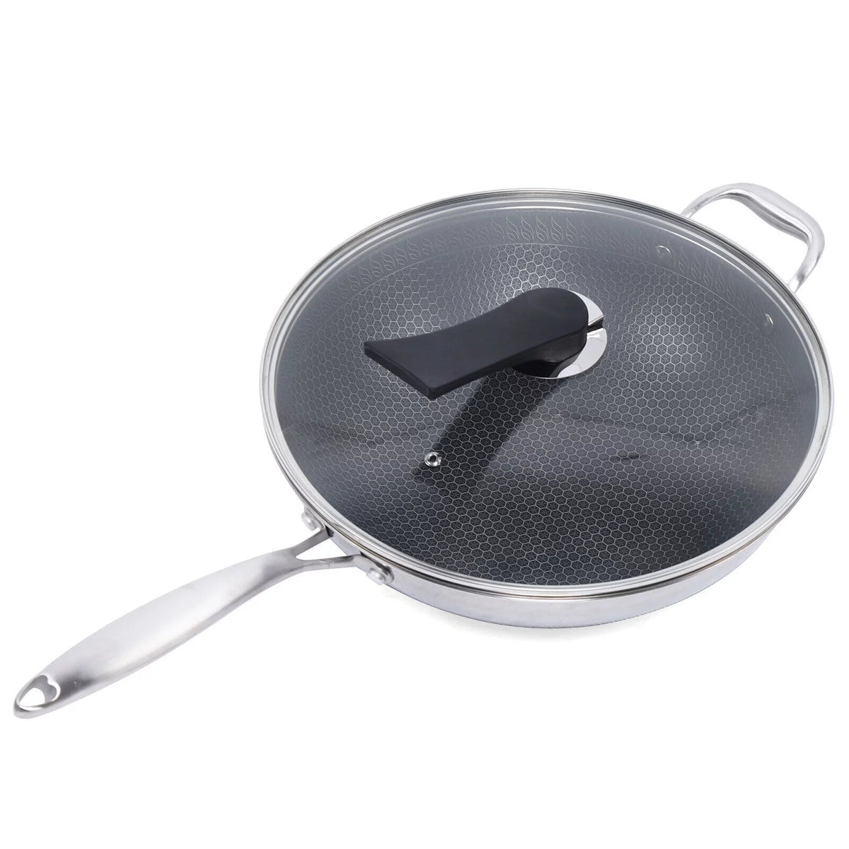 Double Sided Non-stick Frying Pan Stainless Wok with Glass Lid D909